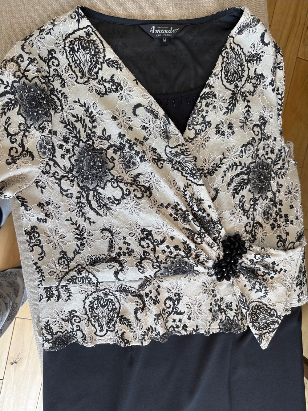 Black & Cream Lace Overlay Wrap Top dress.